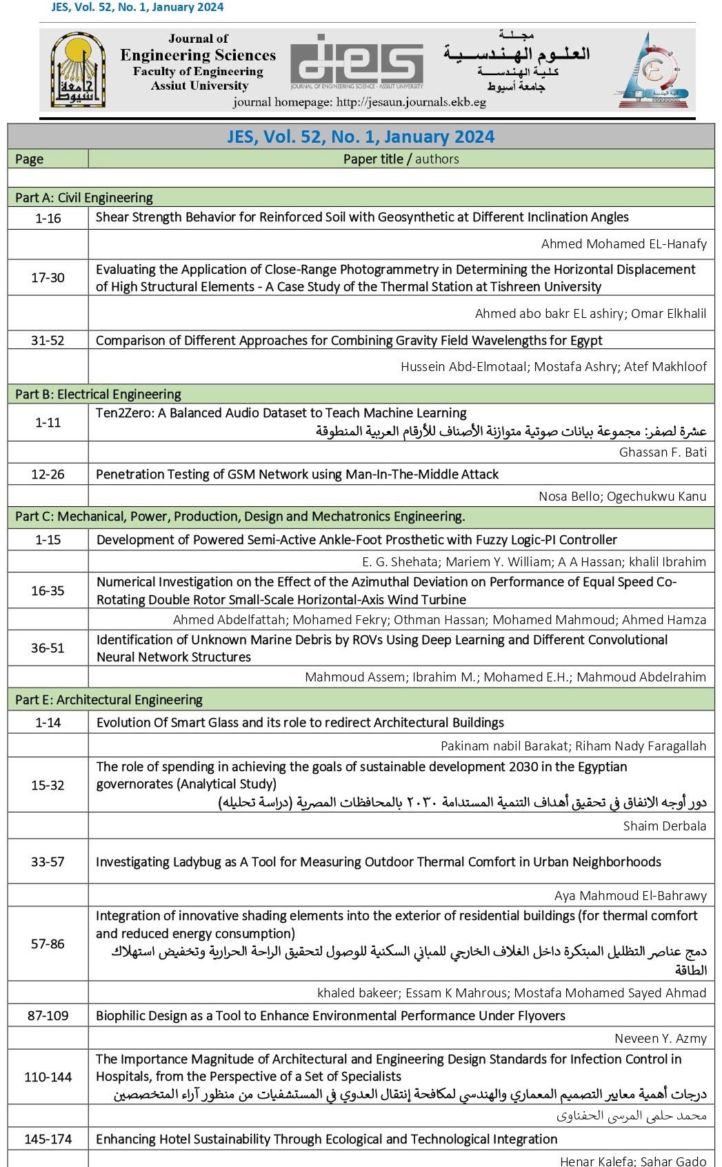 JES. Journal of Engineering Sciences